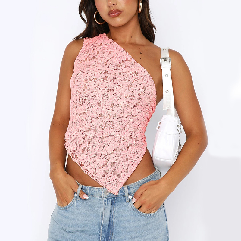 Women’s Ins Lace Backless Asymmetrical Summer Vest Top - Image 2