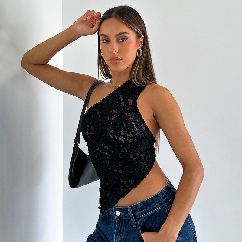 Women’s Ins Lace Backless Asymmetrical Summer Vest Top - Image 3