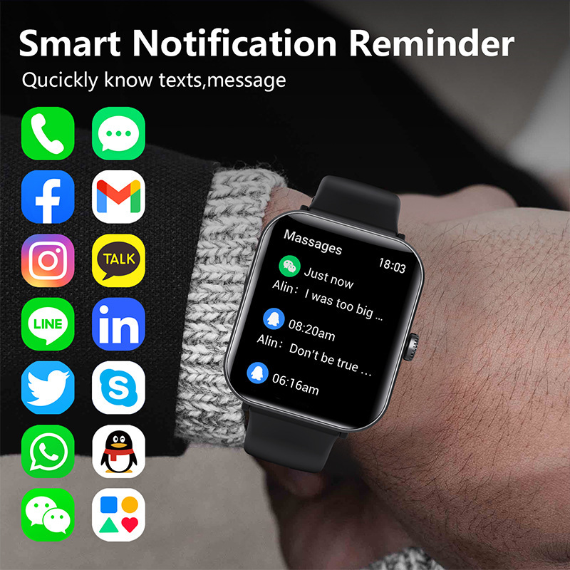 Front view of F57Pro black silicone smartwatch