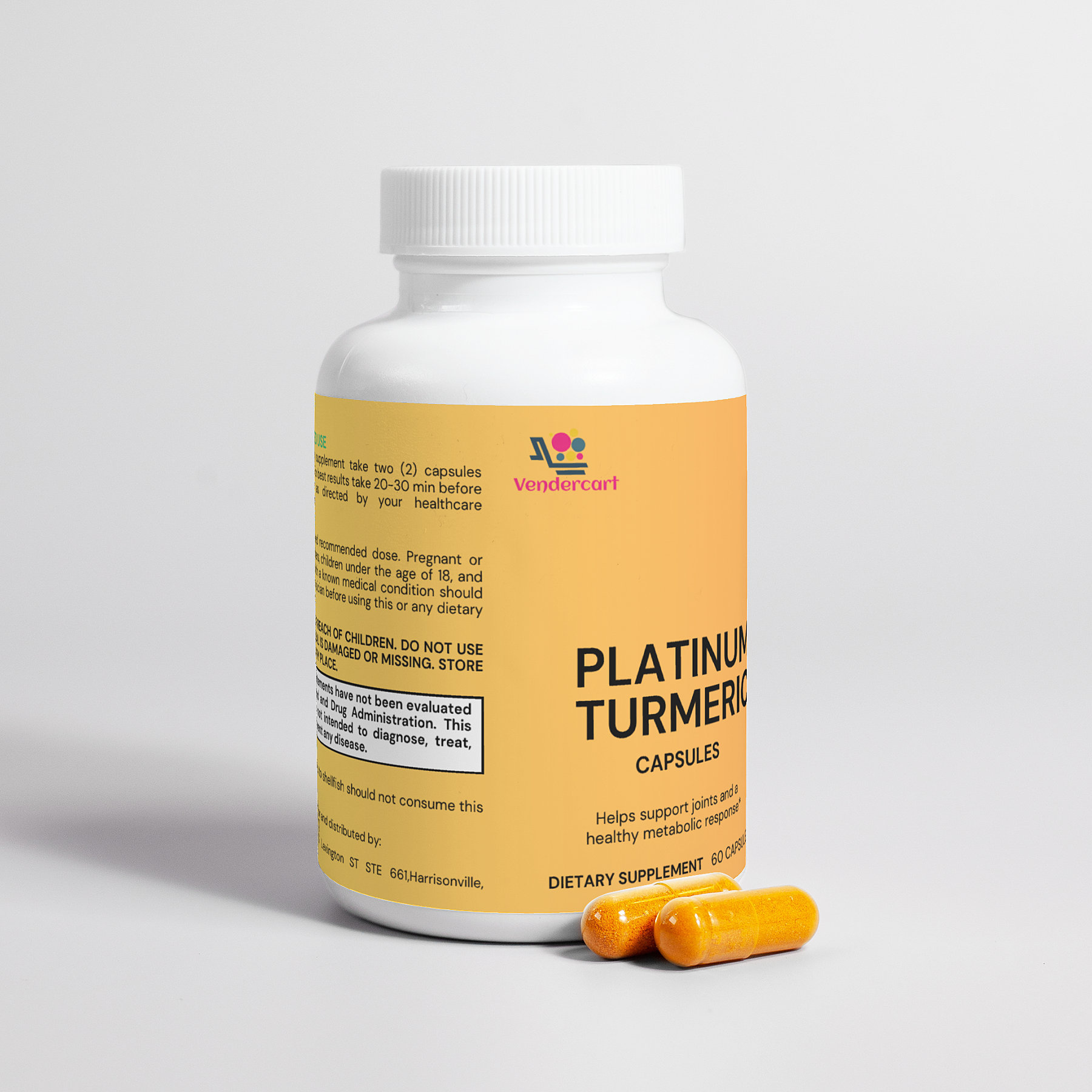 Front view of Platinum Turmeric capsules bottle